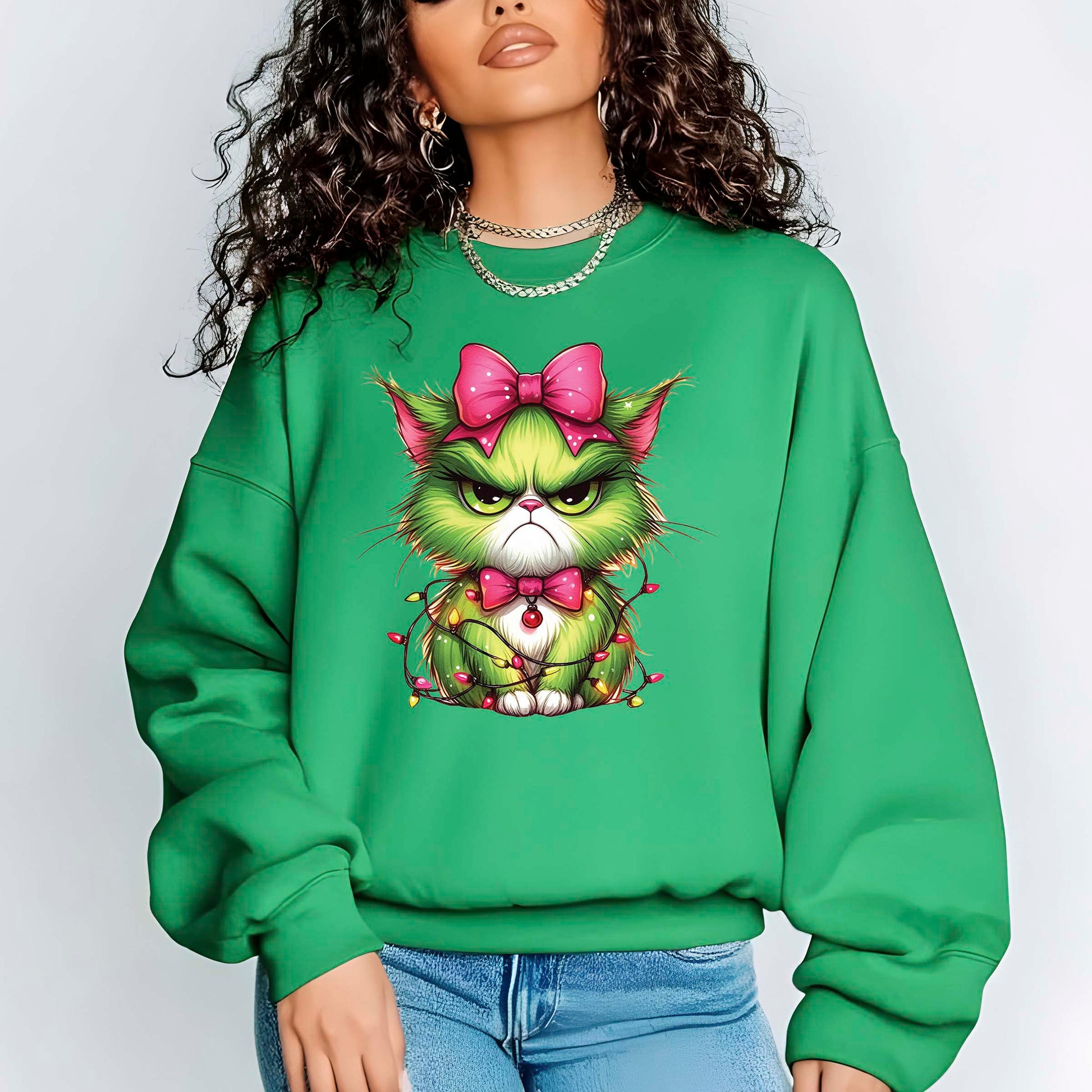 Green Angry Christmas Cat DTF Transfer ready to Press Christmas Heat Transfer Green Angry Christmas for Shirts UV Sticker