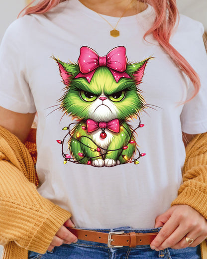 Green Angry Christmas Cat DTF Transfer ready to Press Christmas Heat Transfer Green Angry Christmas for Shirts UV Sticker