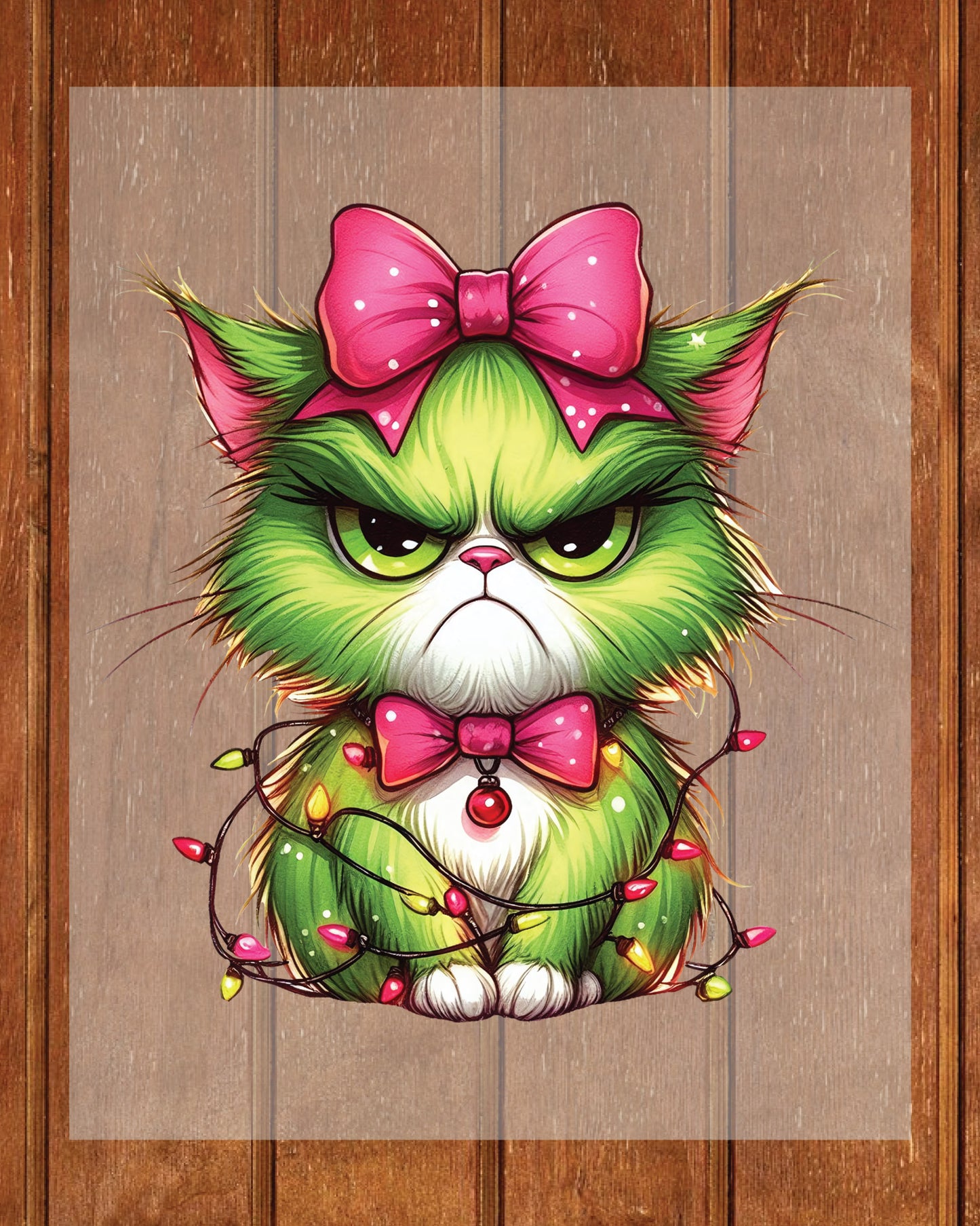 Green Angry Christmas Cat DTF Transfer ready to Press Christmas Heat Transfer Green Angry Christmas for Shirts UV Sticker