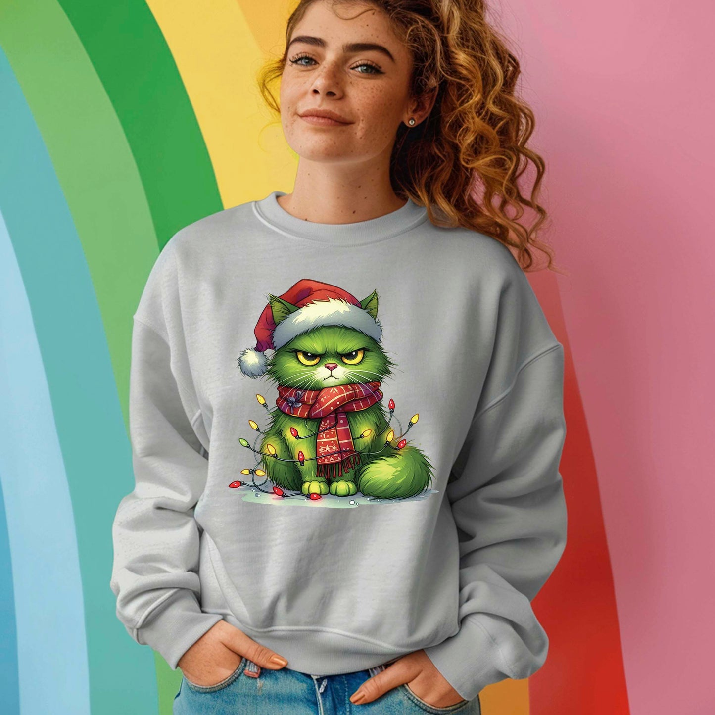 Green Angry Christmas Cat Tree DTF Transfer, Holiday Heat Press Design, Xmas Shirt Print, UV DTF Sticker, Funny Christmas Gift Idea