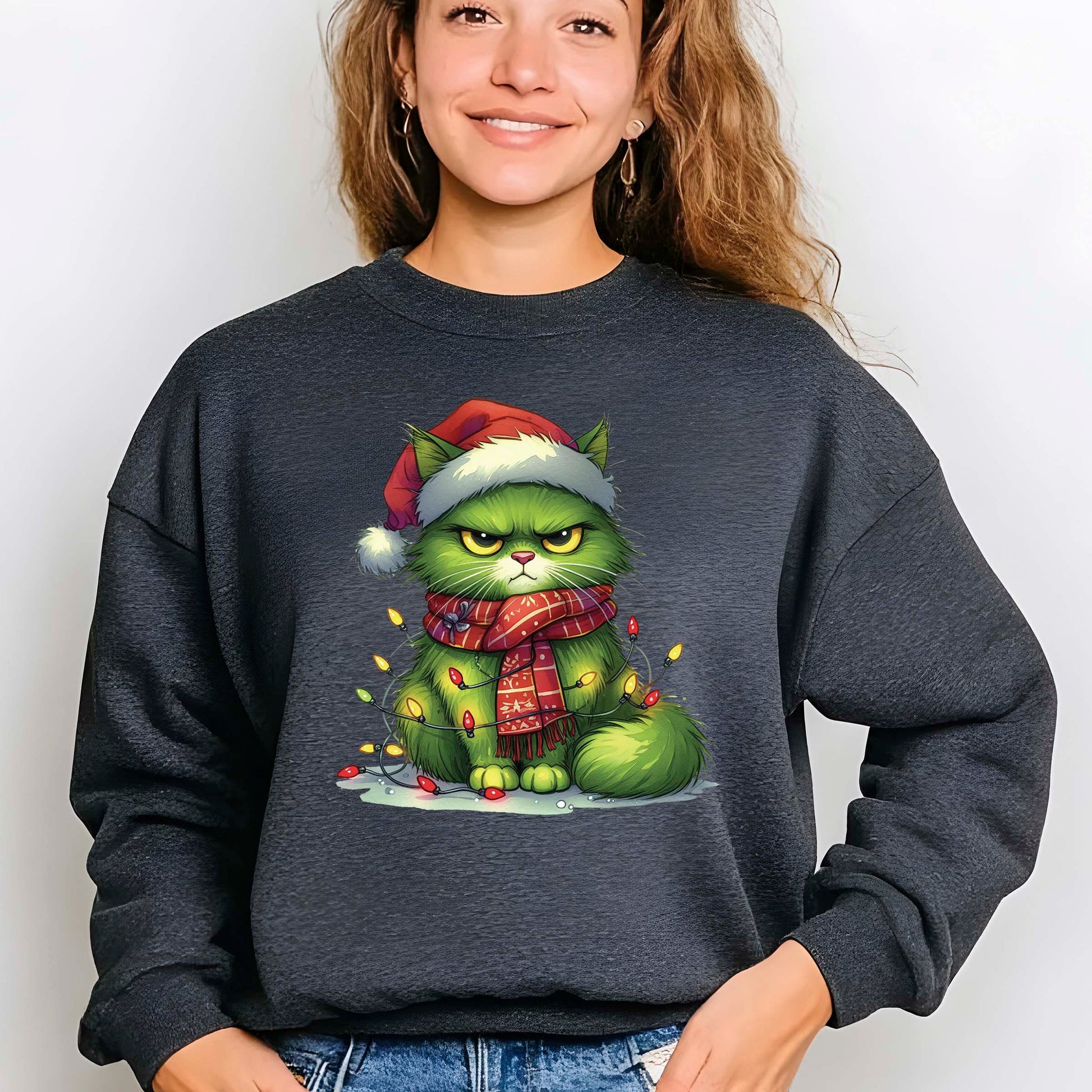 Green Angry Christmas Cat Tree DTF Transfer, Holiday Heat Press Design, Xmas Shirt Print, UV DTF Sticker, Funny Christmas Gift Idea
