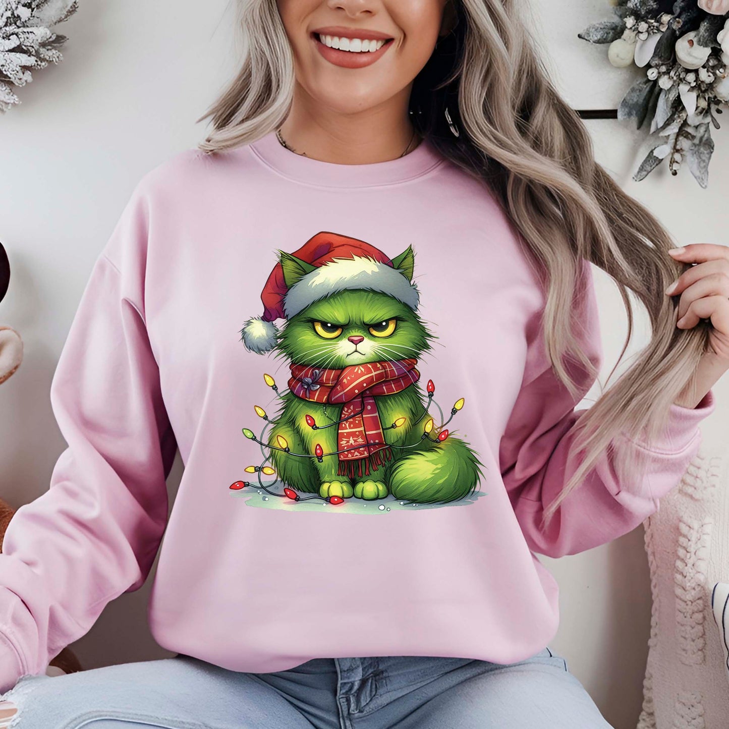 Green Angry Christmas Cat Tree DTF Transfer, Holiday Heat Press Design, Xmas Shirt Print, UV DTF Sticker, Funny Christmas Gift Idea