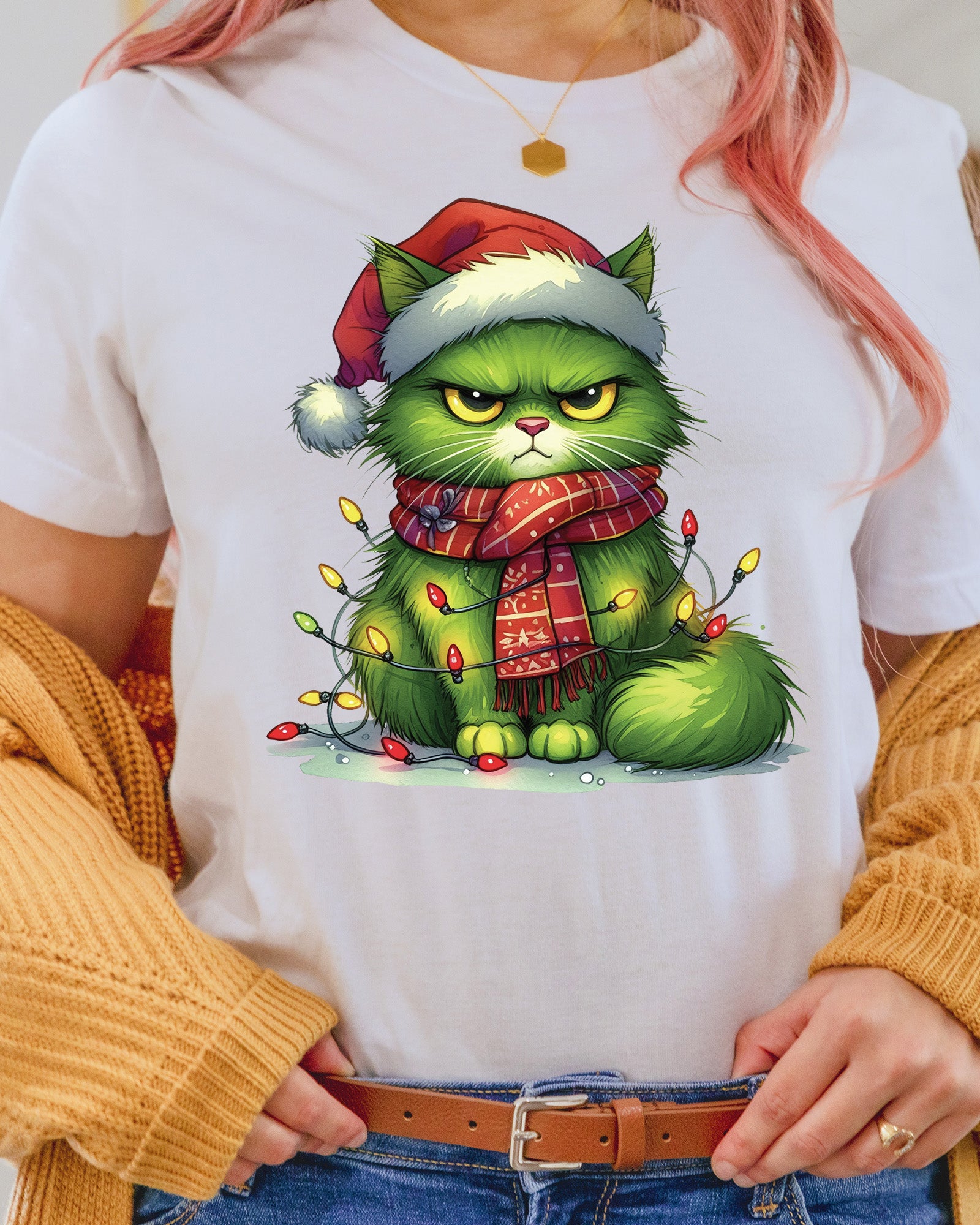 Green Angry Christmas Cat Tree DTF Transfer, Holiday Heat Press Design, Xmas Shirt Print, UV DTF Sticker, Funny Christmas Gift Idea