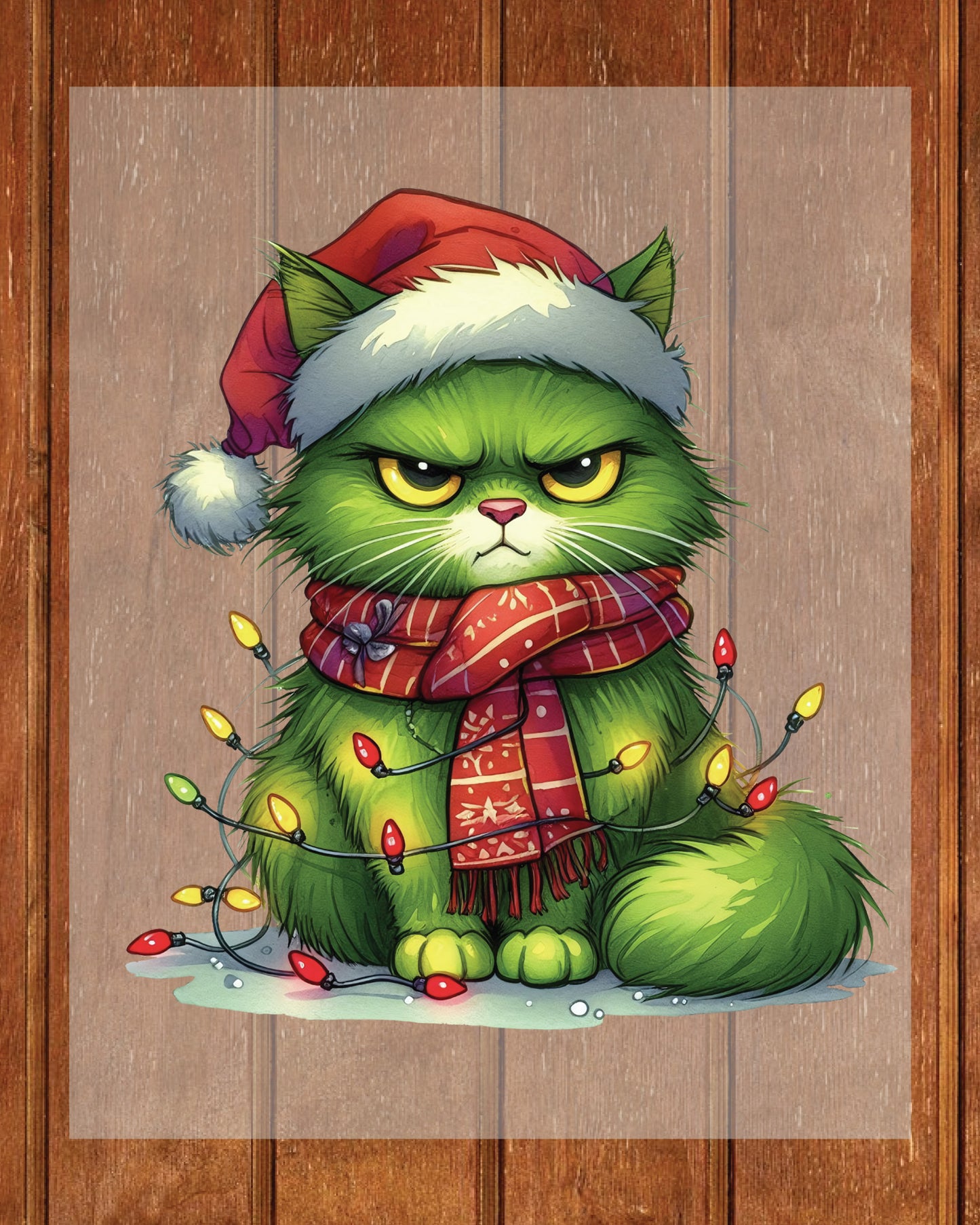 Green Angry Christmas Cat Tree DTF Transfer, Holiday Heat Press Design, Xmas Shirt Print, UV DTF Sticker, Funny Christmas Gift Idea