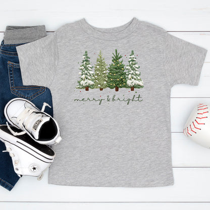 Merry and Bright Crochet Faux Yarn Christmas Sweatshirt, Christmas Trees Shirt, X-mas Tree Gift Tees