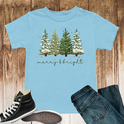 Merry and Bright Crochet Faux Yarn Christmas Sweatshirt, Christmas Trees Shirt, X-mas Tree Gift Tees