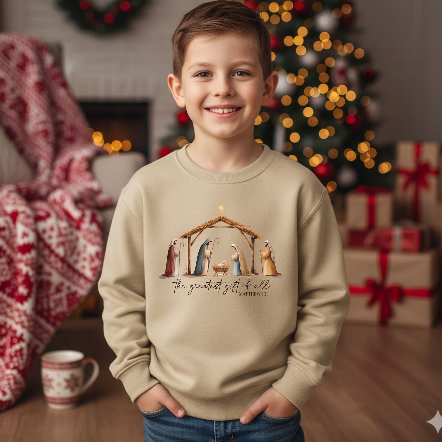 The Greatest Gift of All Sweatshirt Nativity Scene Christmas Shirt Jesus Christ Birth of Jesus Holiday Top Religious Christian Sweater