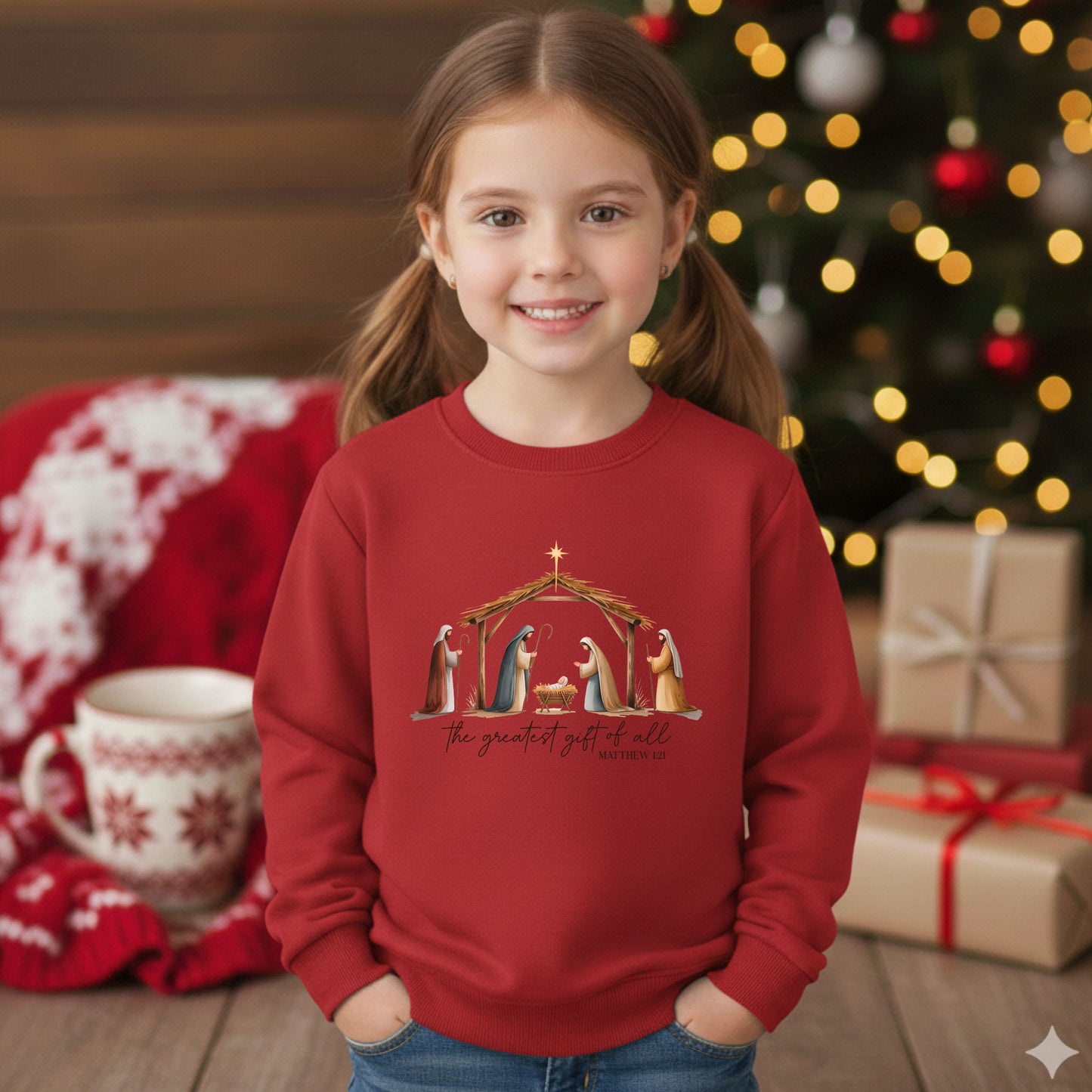 The Greatest Gift of All Sweatshirt Nativity Scene Christmas Shirt Jesus Christ Birth of Jesus Holiday Top Religious Christian Sweater