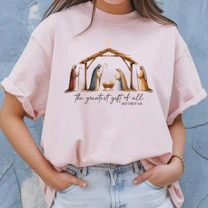 The Greatest Gift of All Sweatshirt Nativity Scene Christmas Shirt Jesus Christ Birth of Jesus Holiday Top Religious Christian Sweater