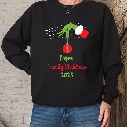 Grinch Personalized Family Christmas 2025 Sweatshirt Custom Name X-mas T Shirts
