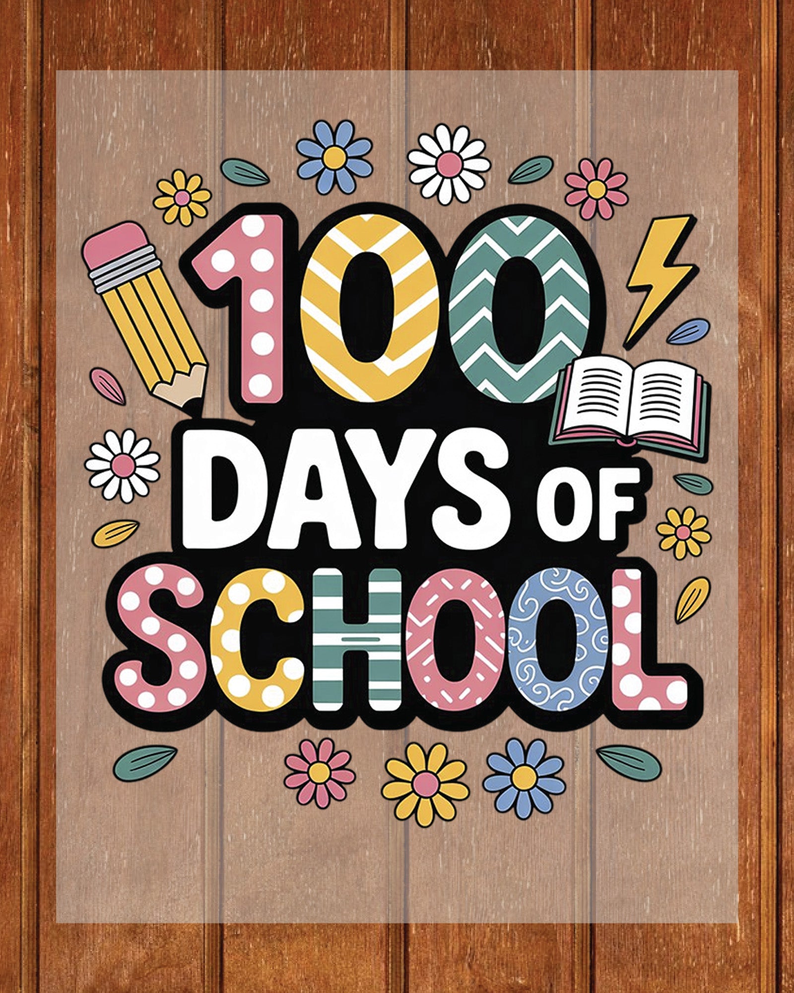 Groovy Pencil 100 Days of School DTF Transfer, Ready to Press Heat Transfer for Shirts, Fun 100 Days of School Kids Design, UV Sticker