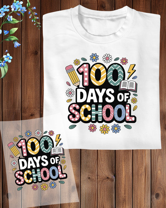 Groovy Pencil 100 Days of School DTF Transfer, Ready to Press Heat Transfer for Shirts, Fun 100 Days of School Kids Design, UV Sticker