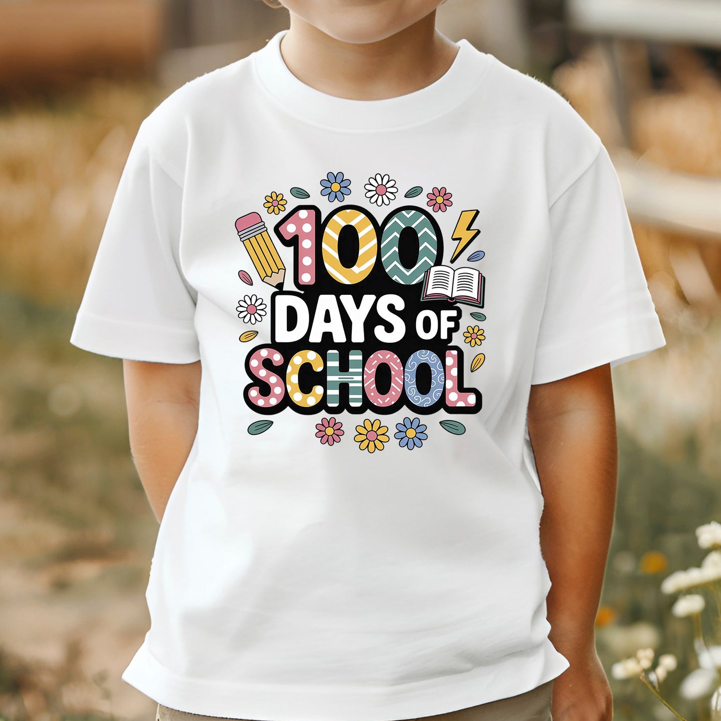 Groovy Pencil 100 Days of School DTF Transfer, Ready to Press Heat Transfer for Shirts, Fun 100 Days of School Kids Design, UV Sticker