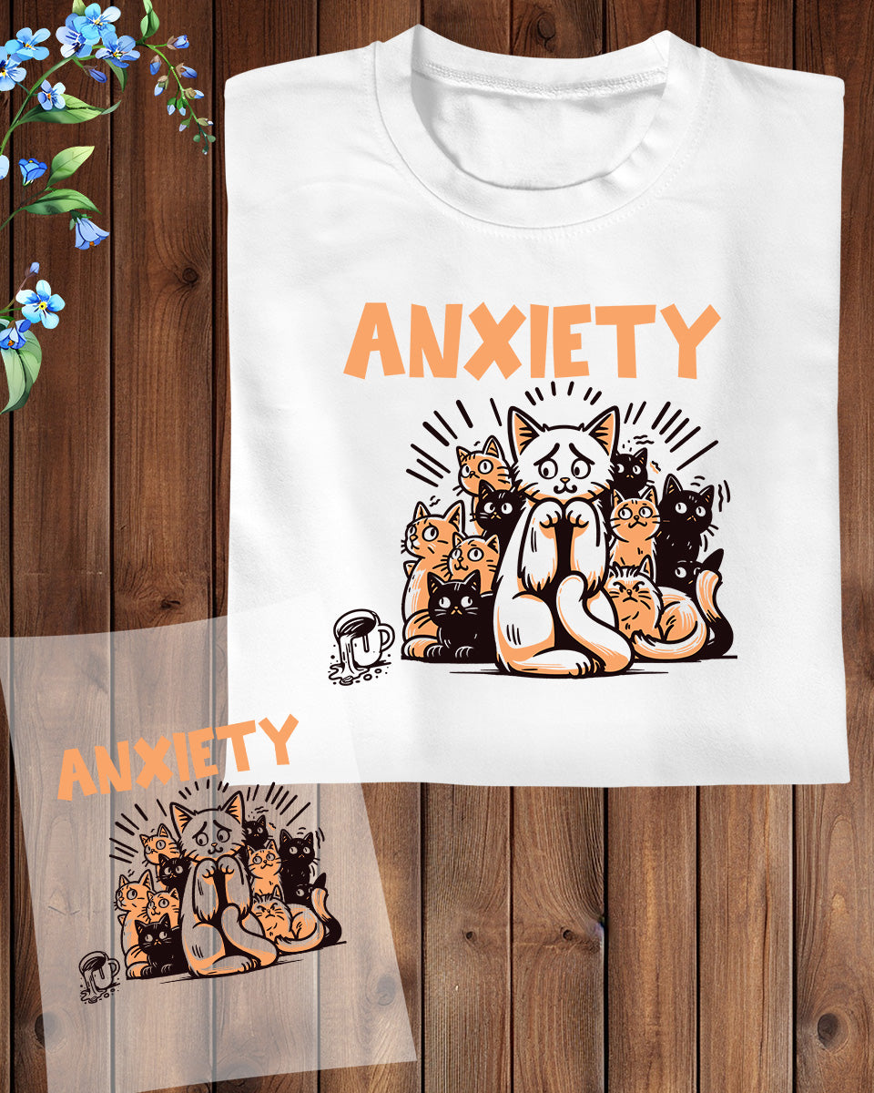 Anxiety when Runs out of Coffee Cat DTF Transfer Film