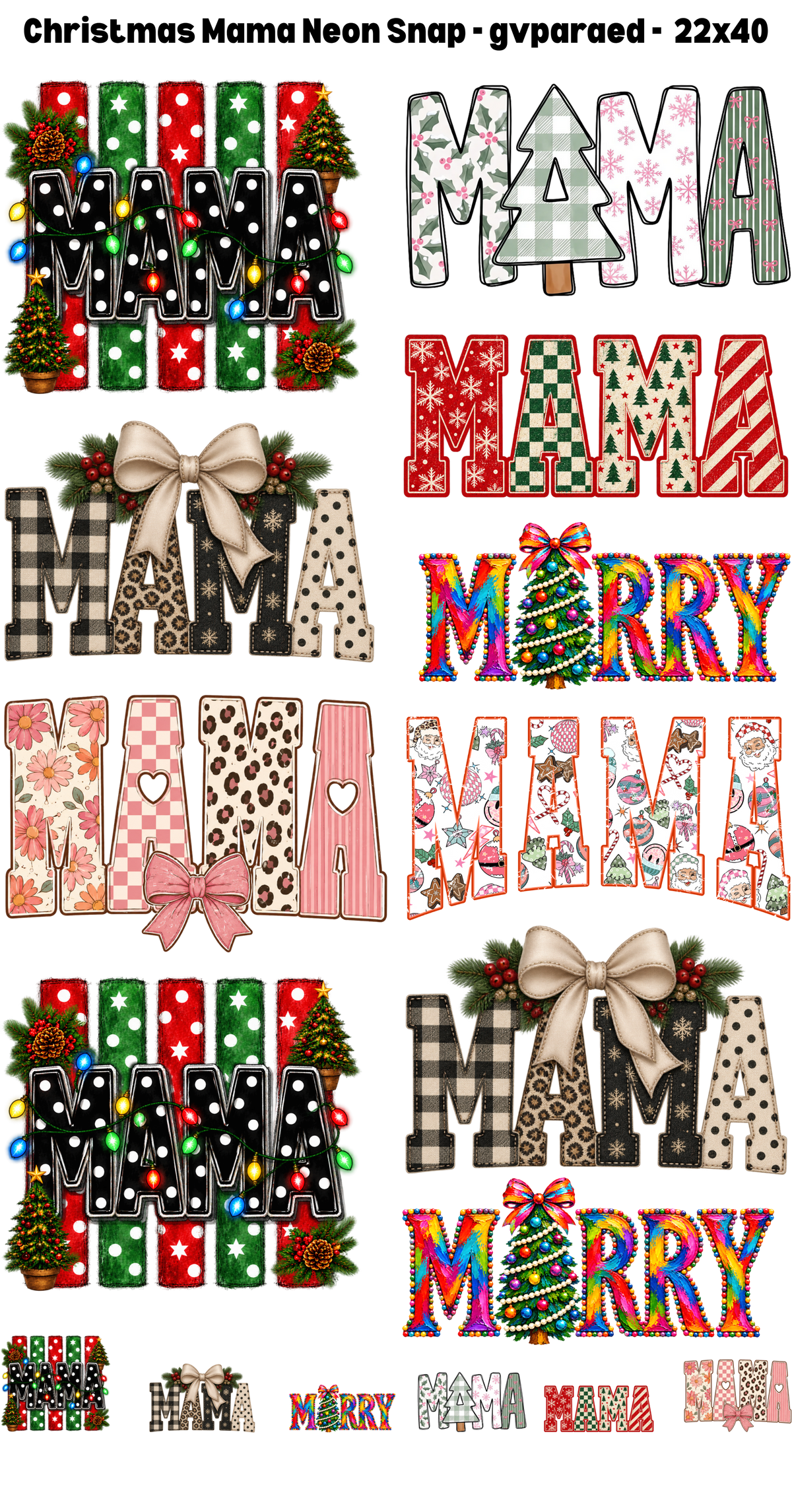Christmas Mama Premade Gang Sheet Neon X-Mas DTF Transfer Ready to Press