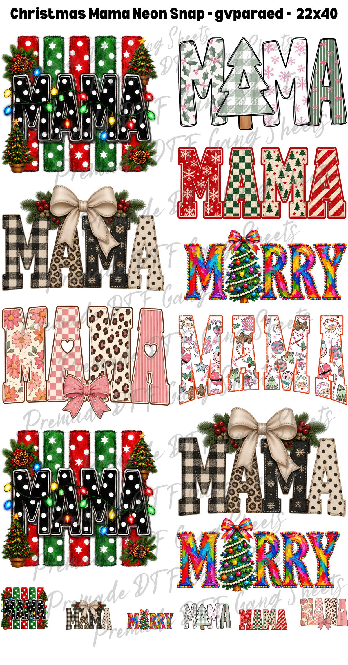 Christmas Mama Premade Gang Sheet Neon X-Mas DTF Transfer Ready to Press