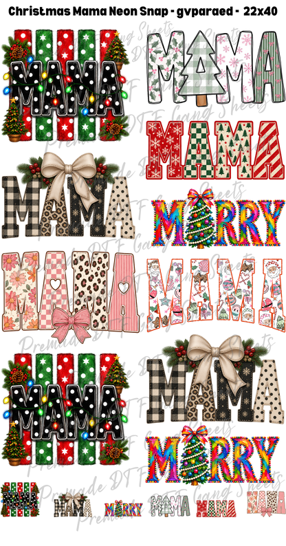 Christmas Mama Premade Gang Sheet Neon X-Mas DTF Transfer Ready to Press