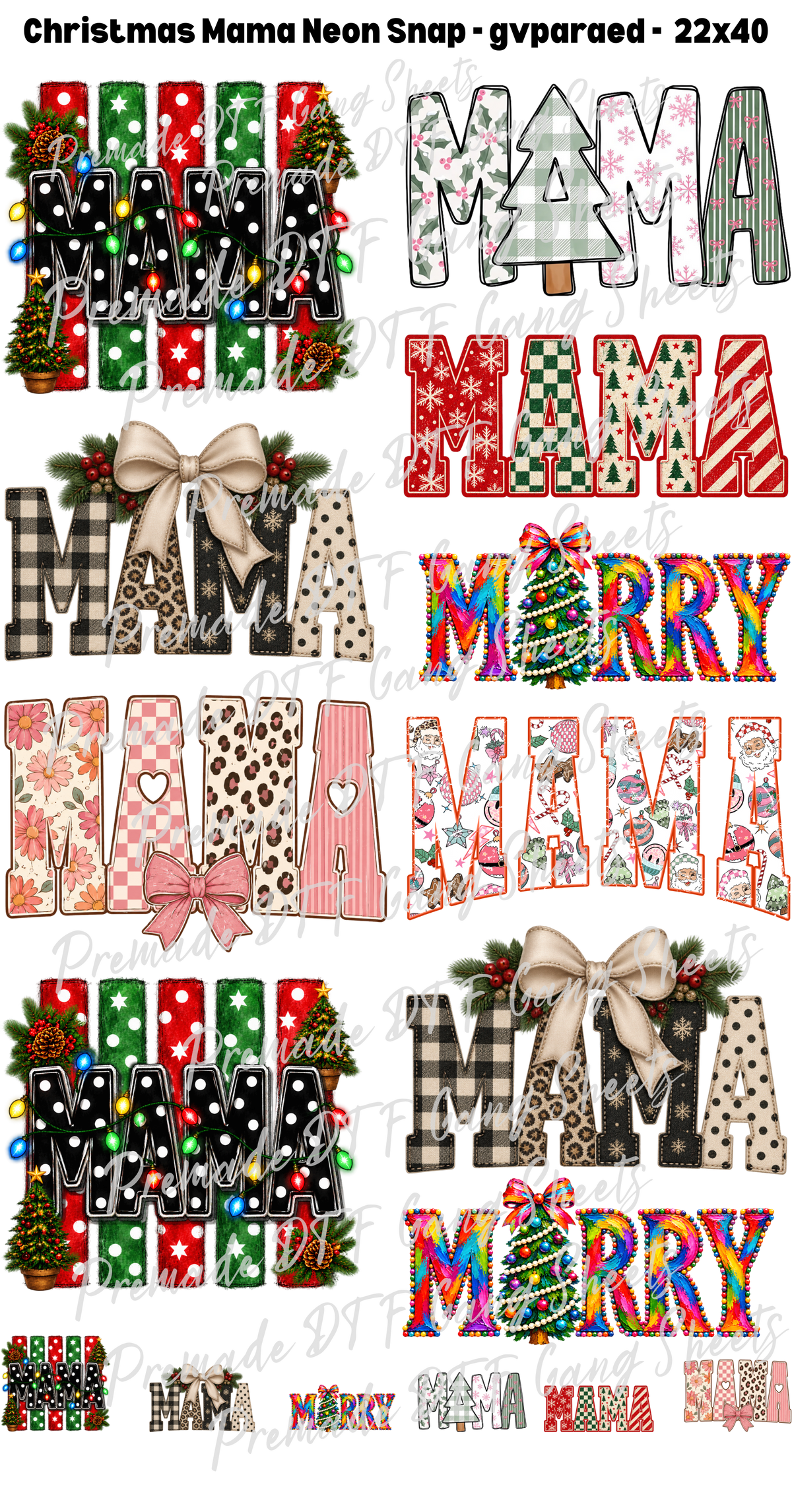 Christmas Mama Premade Gang Sheet Neon X-Mas DTF Transfer Ready to Press