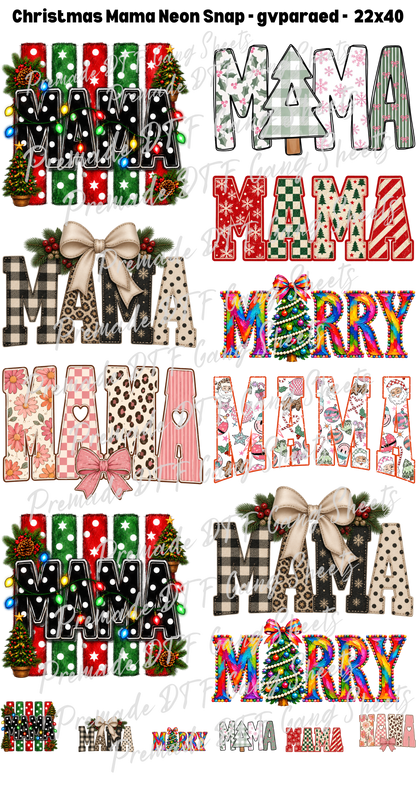 Christmas Mama Premade Gang Sheet Neon X-Mas DTF Transfer Ready to Press