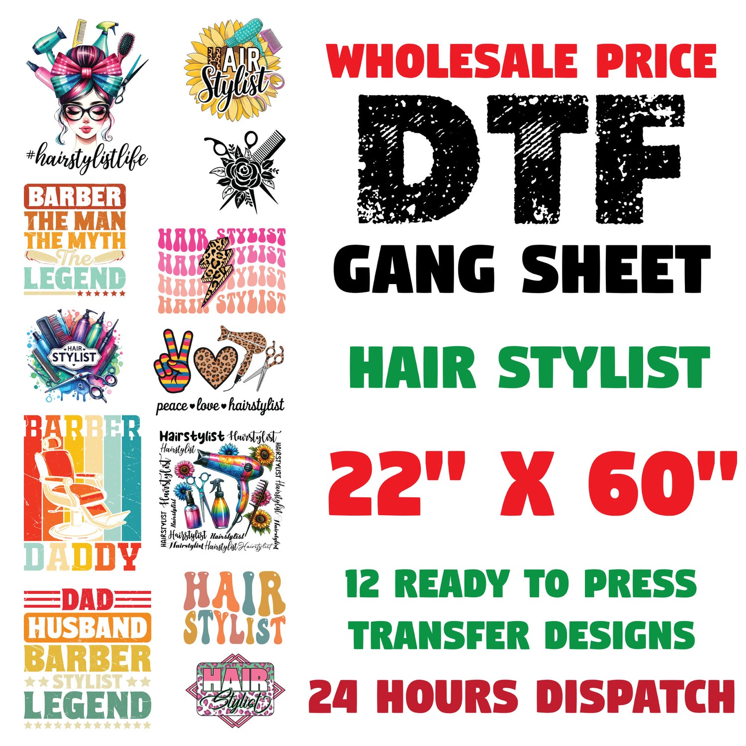 Hair Stylist DTF Transfer Premade Gang sheet