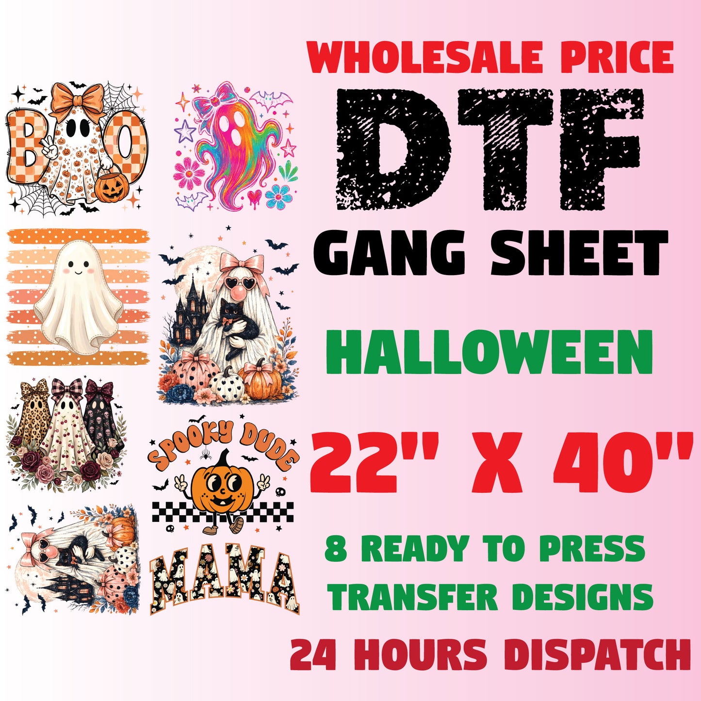 Halloween Premade Gang Sheet Ghost Pumpkin DTF Transfer ready to Press Retro Spooky Season Heat Transfer For Shirts Holiday Gifts