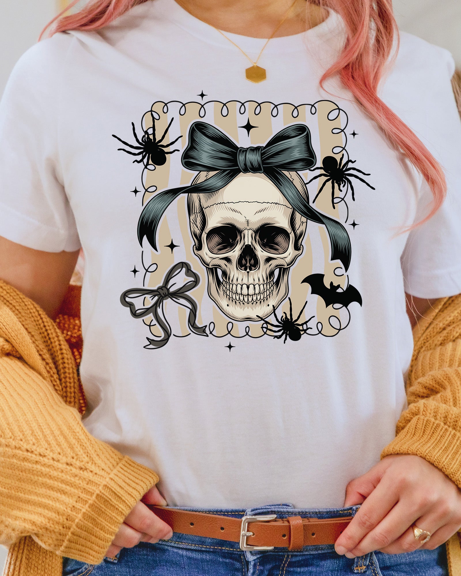 Halloween Coquette Bow Skull Preppy DTF Transfer