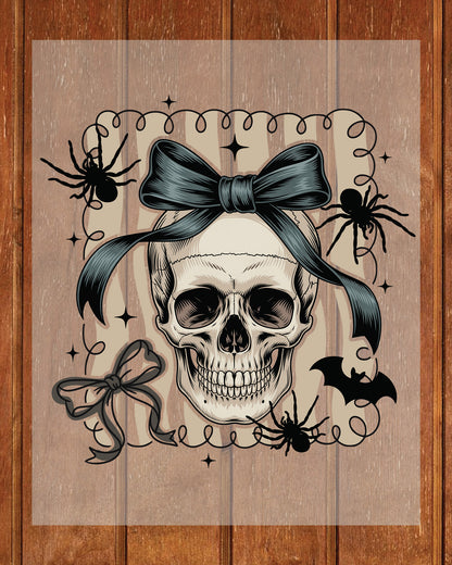 Halloween Coquette Bow Skull Preppy DTF Transfer