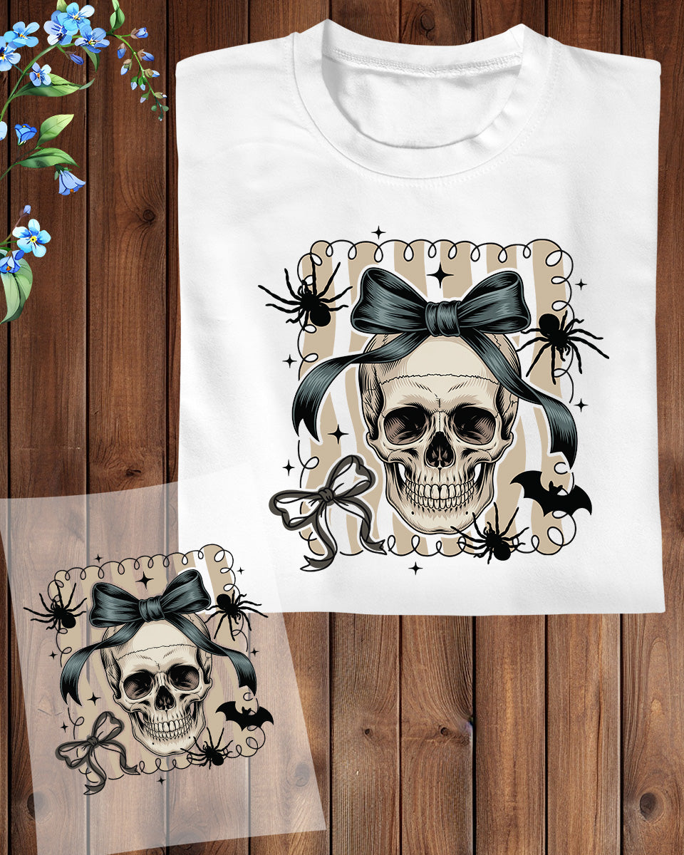 Halloween Coquette Bow Skull Preppy DTF Transfer