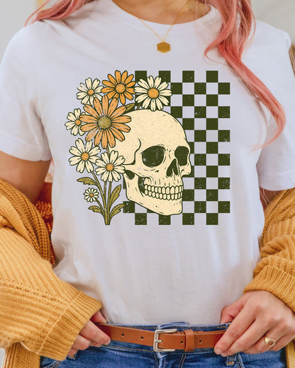Halloween Skull Floral Heat Transfer