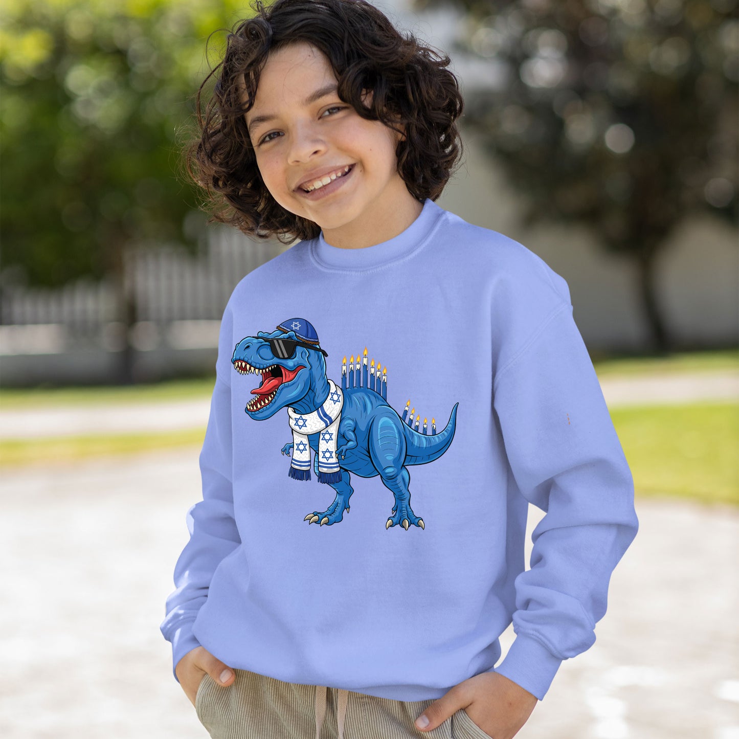 Dinosaur Hanukkah Kids Shirt, Funny Menorah Hanukkah Shirt, Boys Jewish Shirt, Girls Hanukkah Party Shirts Sweater
