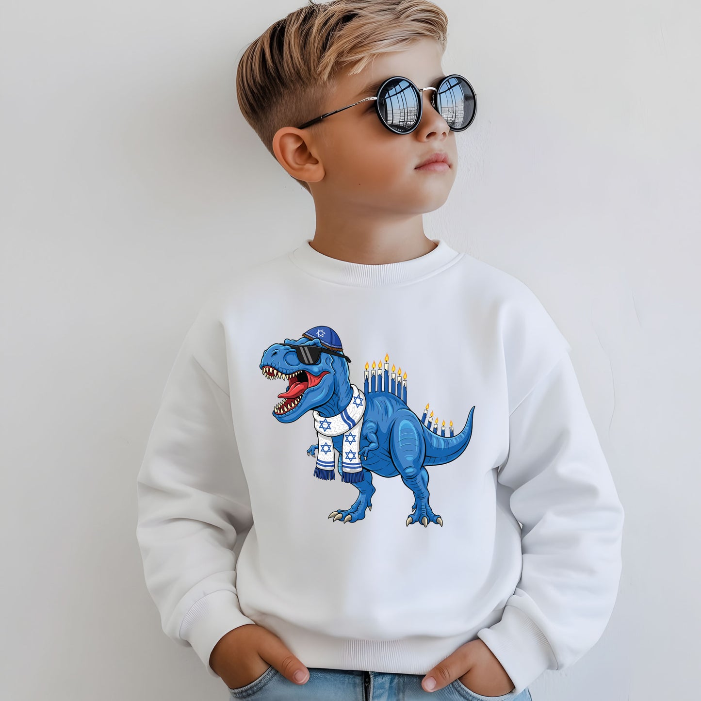 Dinosaur Hanukkah Kids Shirt, Funny Menorah Hanukkah Shirt, Boys Jewish Shirt, Girls Hanukkah Party Shirts Sweater