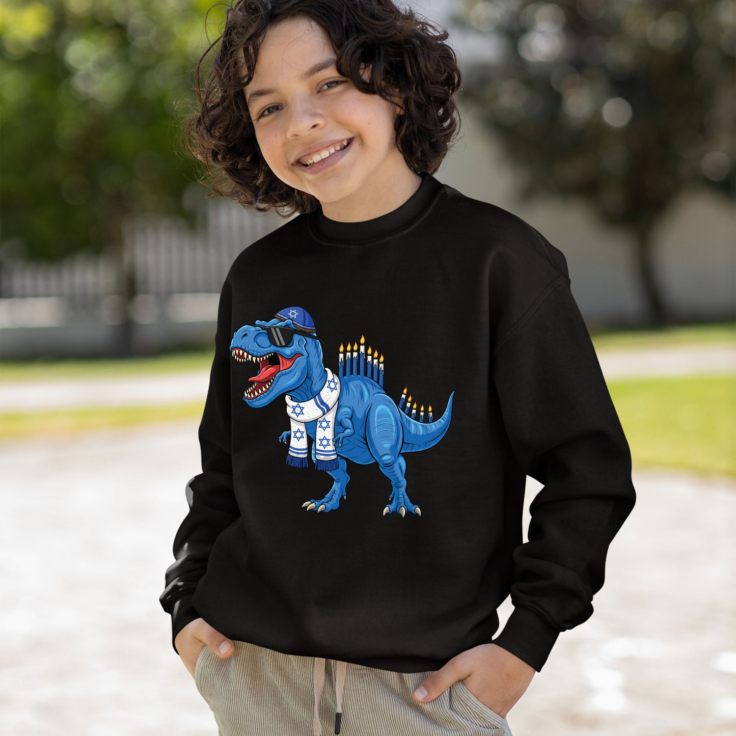 Dinosaur Hanukkah Kids Shirt, Funny Menorah Hanukkah Shirt, Boys Jewish Shirt, Girls Hanukkah Party Shirts Sweater