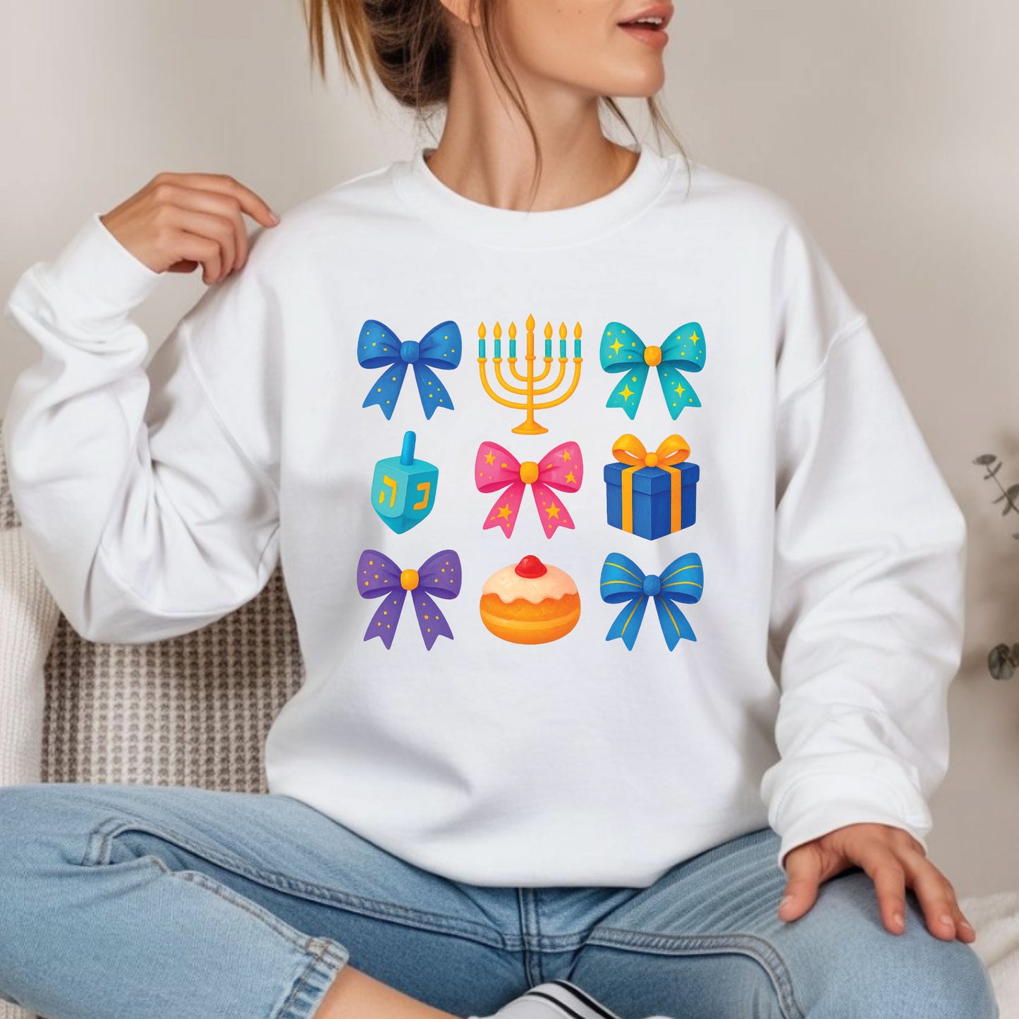 Hanukkah Coquette Sweatshirt, Jewish Shirt, Menorah Family Tees, Retro Hanukkah TShirt, Hanukkah Party Shirts Sweater