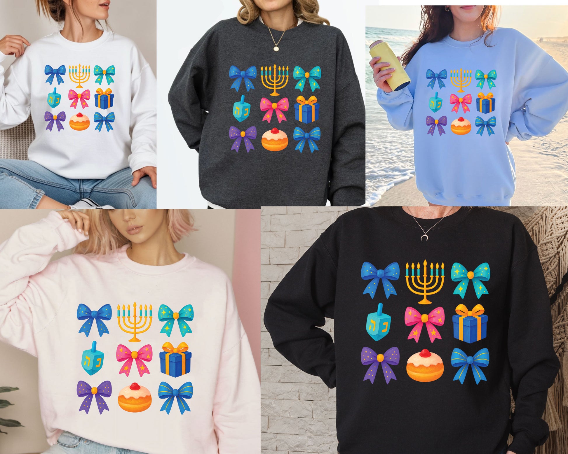Hanukkah Coquette Sweatshirt, Jewish Shirt, Menorah Family Tees, Retro Hanukkah TShirt, Hanukkah Party Shirts Sweater