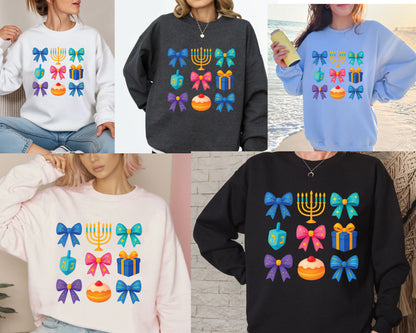 Hanukkah Coquette Sweatshirt, Jewish Shirt, Menorah Family Tees, Retro Hanukkah TShirt, Hanukkah Party Shirts Sweater