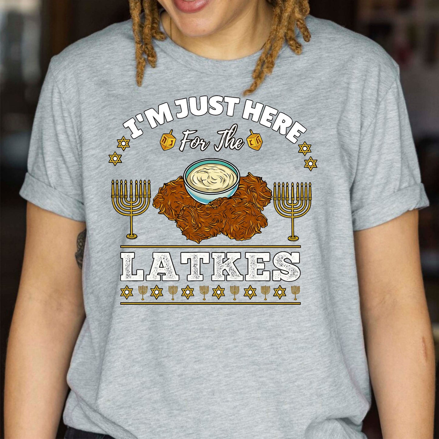 Hanukkah Latkes Sweatshirt, I am Just Here For The latkes Funny Menorah Jewish Holiday Long Sleeve T Shirts, Retro Hanukkah Festival Sweater