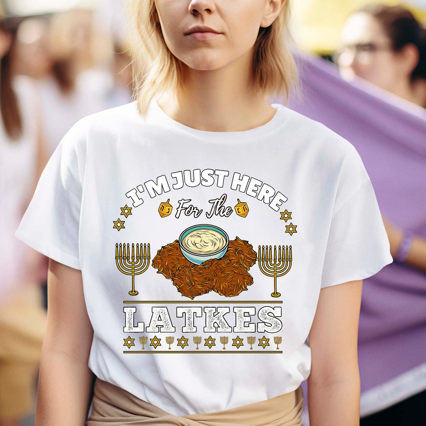 Hanukkah Latkes Sweatshirt, I am Just Here For The latkes Funny Menorah Jewish Holiday Long Sleeve T Shirts, Retro Hanukkah Festival Sweater