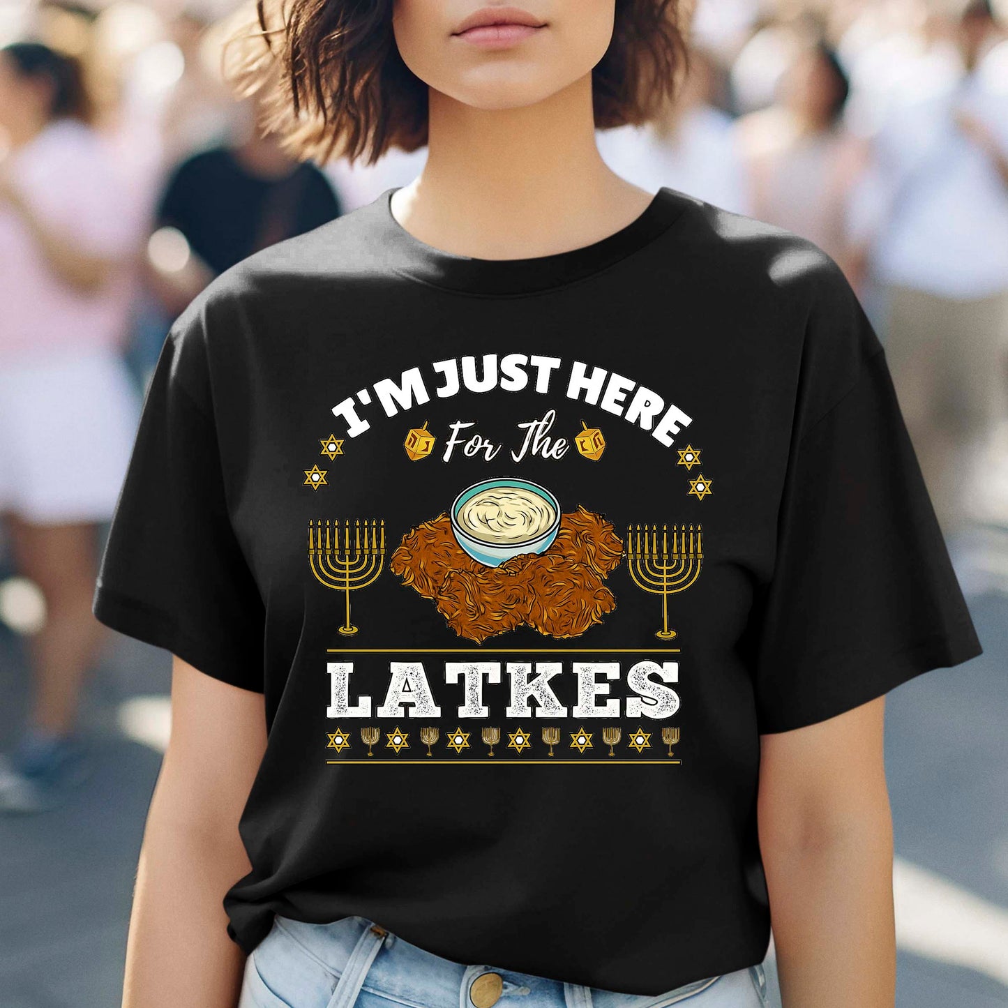 Hanukkah Latkes Sweatshirt, I am Just Here For The latkes Funny Menorah Jewish Holiday Long Sleeve T Shirts, Retro Hanukkah Festival Sweater