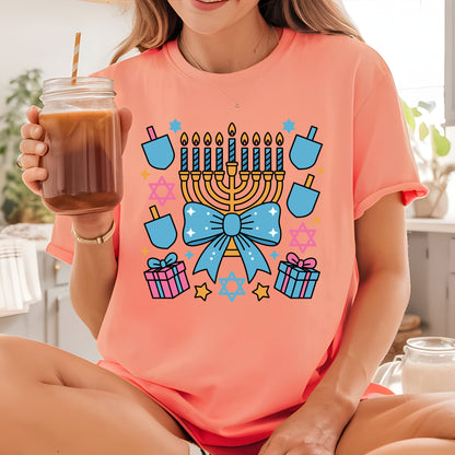 Hanukkah DTF Transfer Gang Sheet Ready to Press, Menorah Premade Heat Transfer Designs, Jewish Holiday Iron on Transfers For Sweatshirts Tee