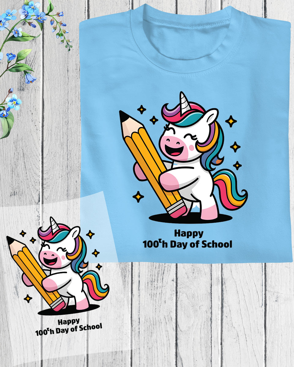 Happy 100th Day of School DTF Transfer, Ready to Press Heat Transfer for Shirts, Fun 100 Days of School Kids Design, UV Sticker