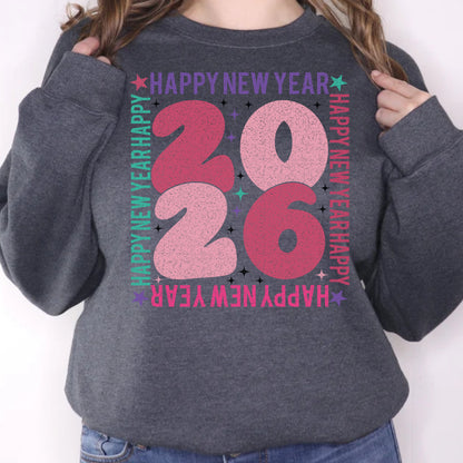 Happy New Year 2026 Christmas DTF Transfer, Ready to Press Heat Transfer for Shirts, Festive Holiday New Year Xmas Design, UV Sticker