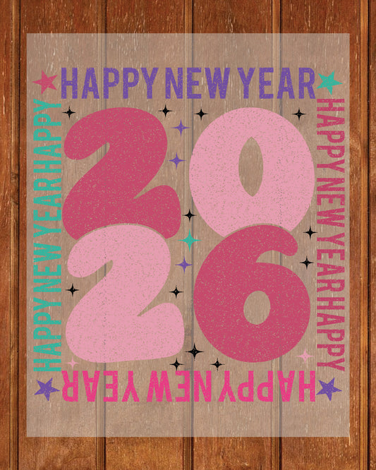 Happy New Year 2026 Christmas DTF Transfer, Ready to Press Heat Transfer for Shirts, Festive Holiday New Year Xmas Design, UV Sticker