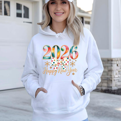 Happy New Year 2026 Colourful DTF Transfer, Ready to Press Heat Transfer for Shirts, Festive Colourful New Year 2026 Design, UV Sticker