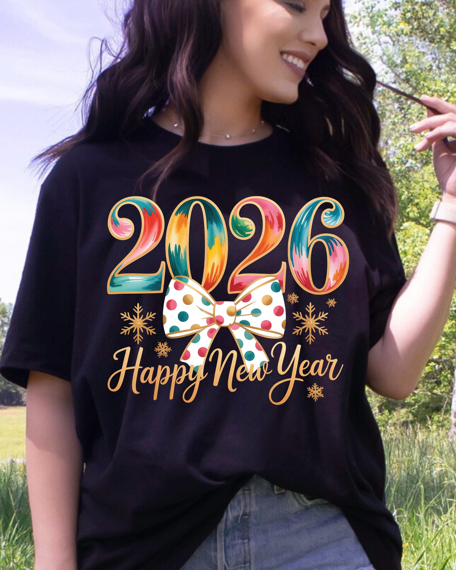 Happy New Year 2026 Colourful DTF Transfer, Ready to Press Heat Transfer for Shirts, Festive Colourful New Year 2026 Design, UV Sticker