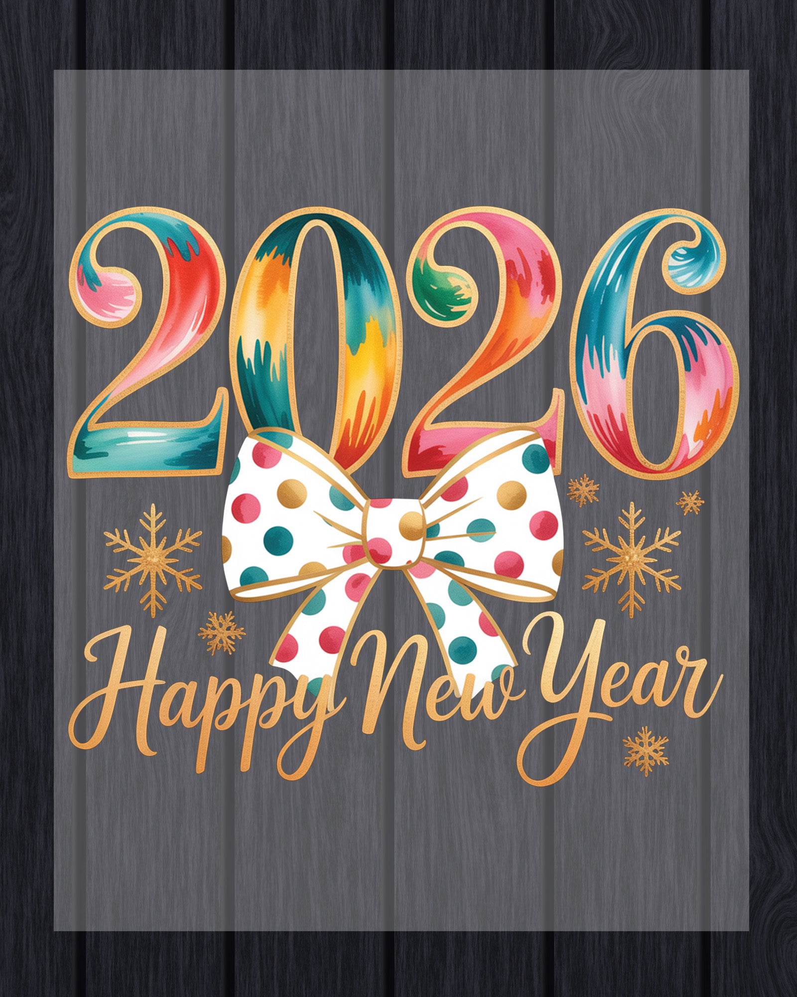 Happy New Year 2026 Colourful DTF Transfer, Ready to Press Heat Transfer for Shirts, Festive Colourful New Year 2026 Design, UV Sticker