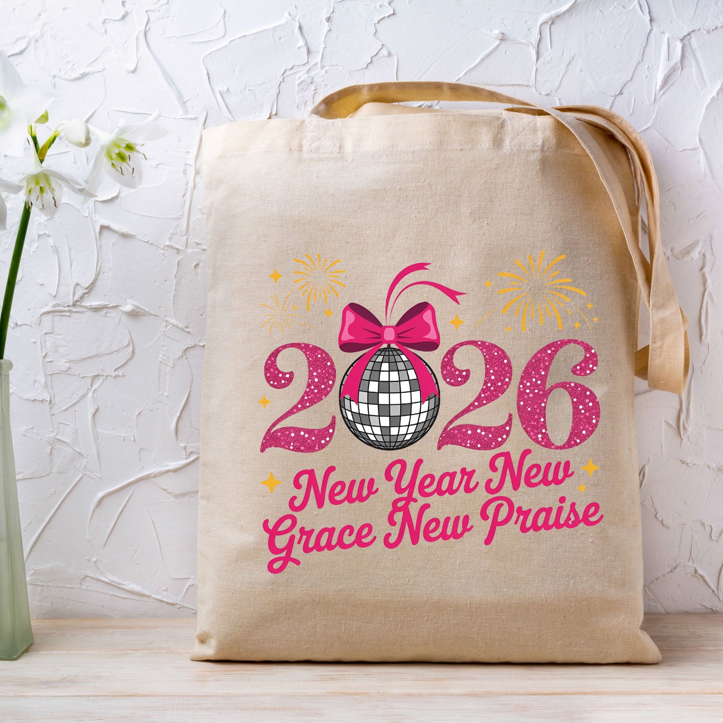 Happy New Year 2026 Coquette Bow DTF Transfer, Ready to Press Heat Transfer for Shirts, Festive Holiday Pink New Year Design, UV Sticker