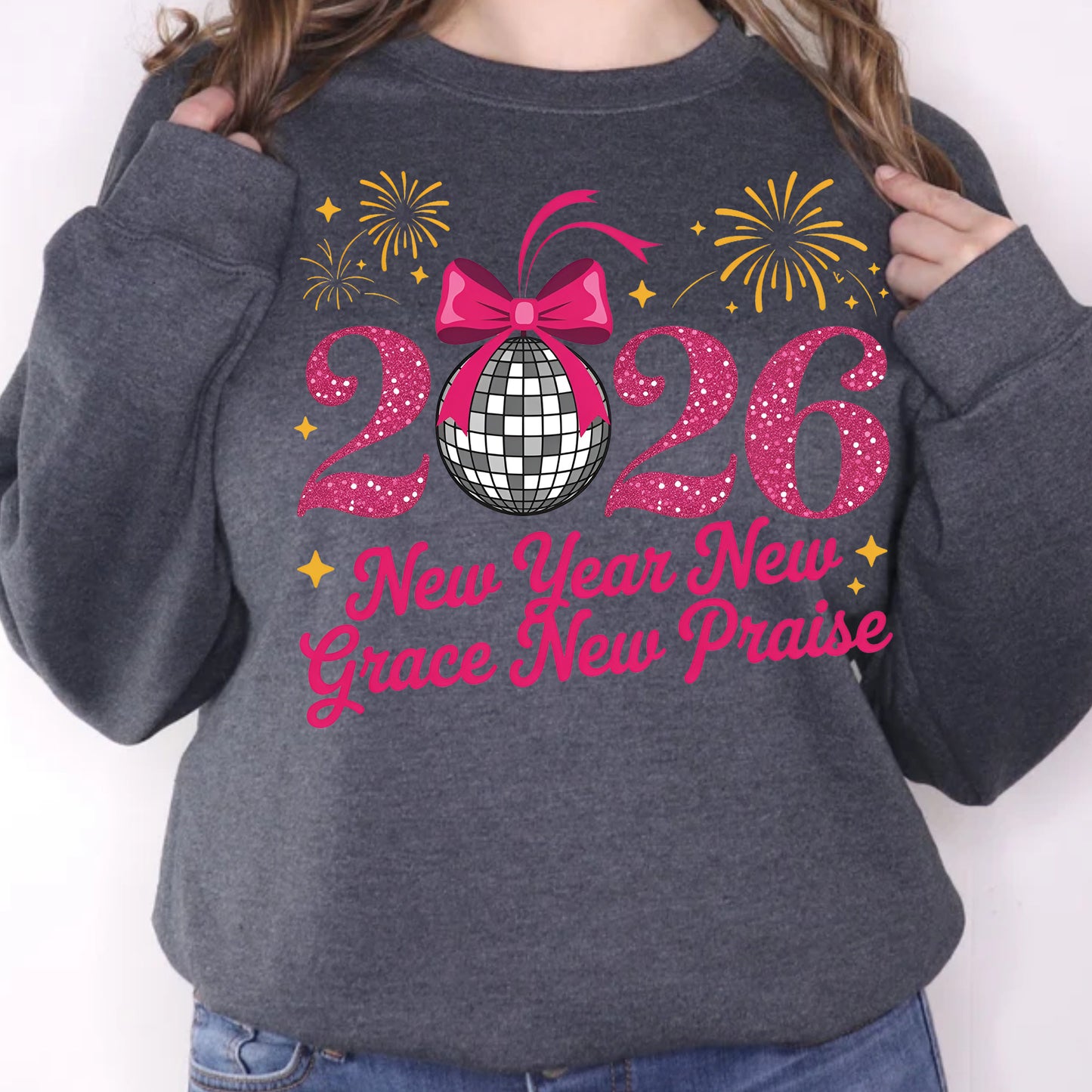 Happy New Year 2026 Coquette Bow DTF Transfer, Ready to Press Heat Transfer for Shirts, Festive Holiday Pink New Year Design, UV Sticker