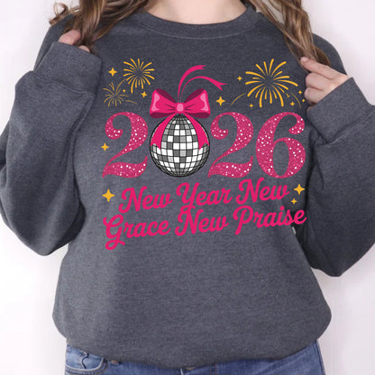 Happy New Year 2026 Coquette Bow DTF Transfer, Ready to Press Heat Transfer for Shirts, Festive Holiday Pink New Year Design, UV Sticker