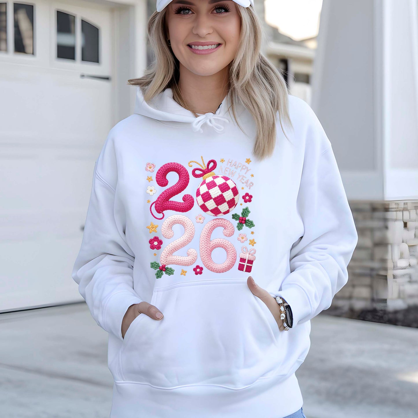 Happy New Year 2026 Crochet Yarn DTF Transfer, Ready to Press Heat Transfer for Shirts, Festive Holiday New Year 2026 Design, UV Sticker