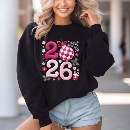 Happy New Year 2026 Crochet Yarn DTF Transfer, Ready to Press Heat Transfer for Shirts, Festive Holiday New Year 2026 Design, UV Sticker